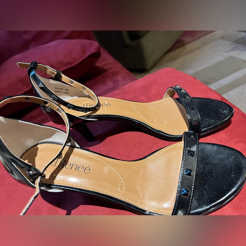 J.Renee black textured patent leather strappy heels